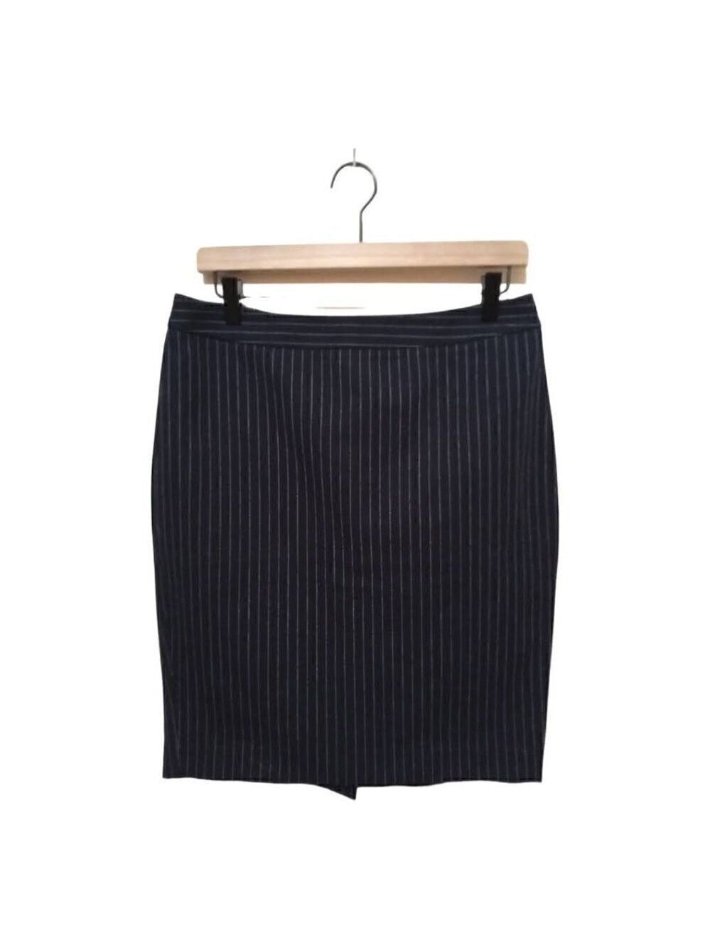 BANANA Republic Navy Pin Stripe Stretch Knee Length Pencil Skirt Sz 6